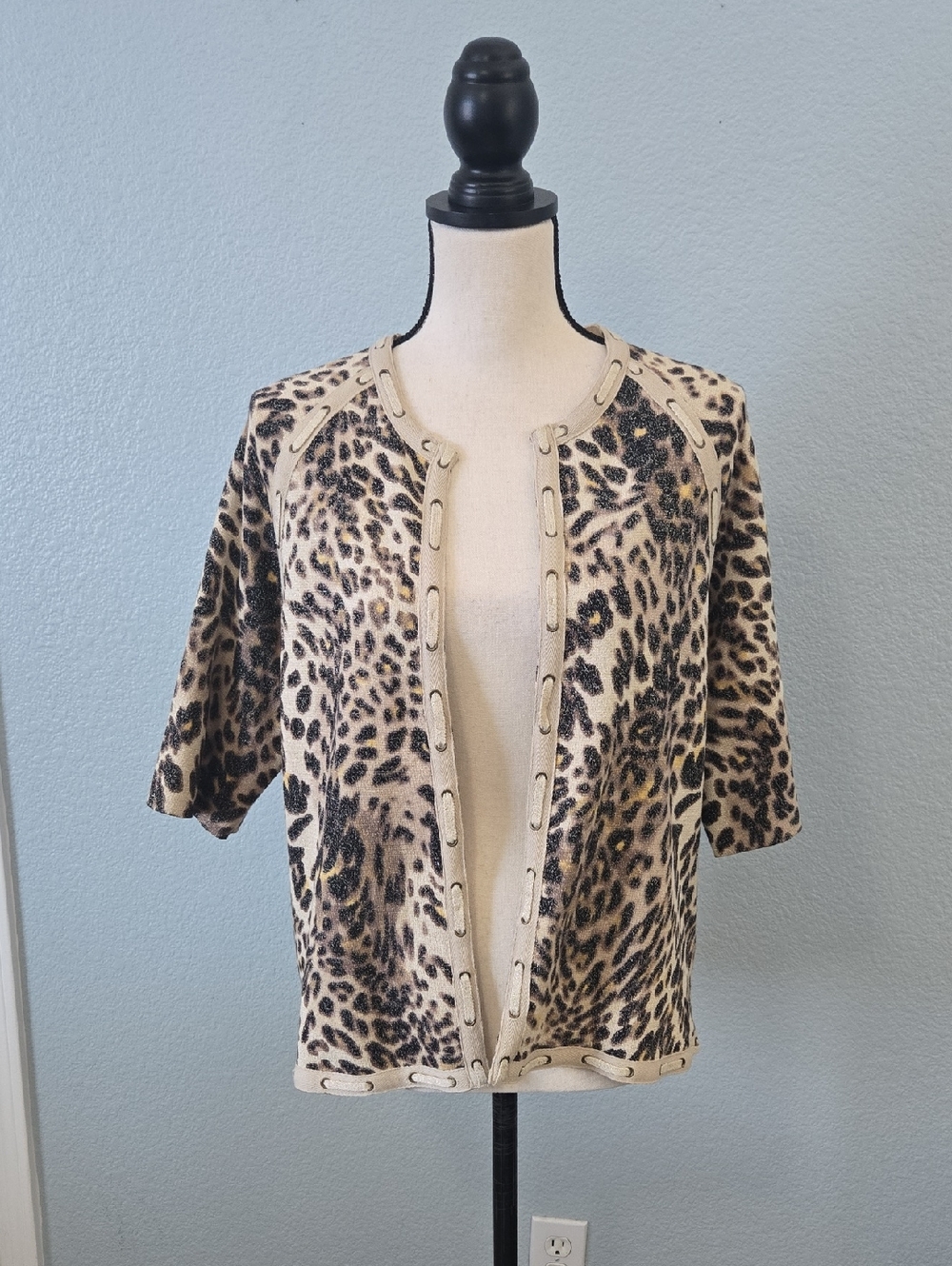 CHICO's Metallic Knit Short Sleeve Open Front Jacket Sz XLarge 4